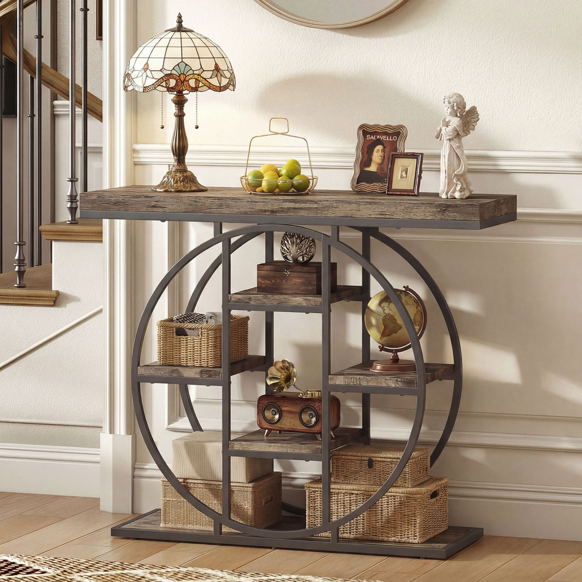 Console industrielle de salon avec tablettes de rangement 100 x 30 x 81,5 cm