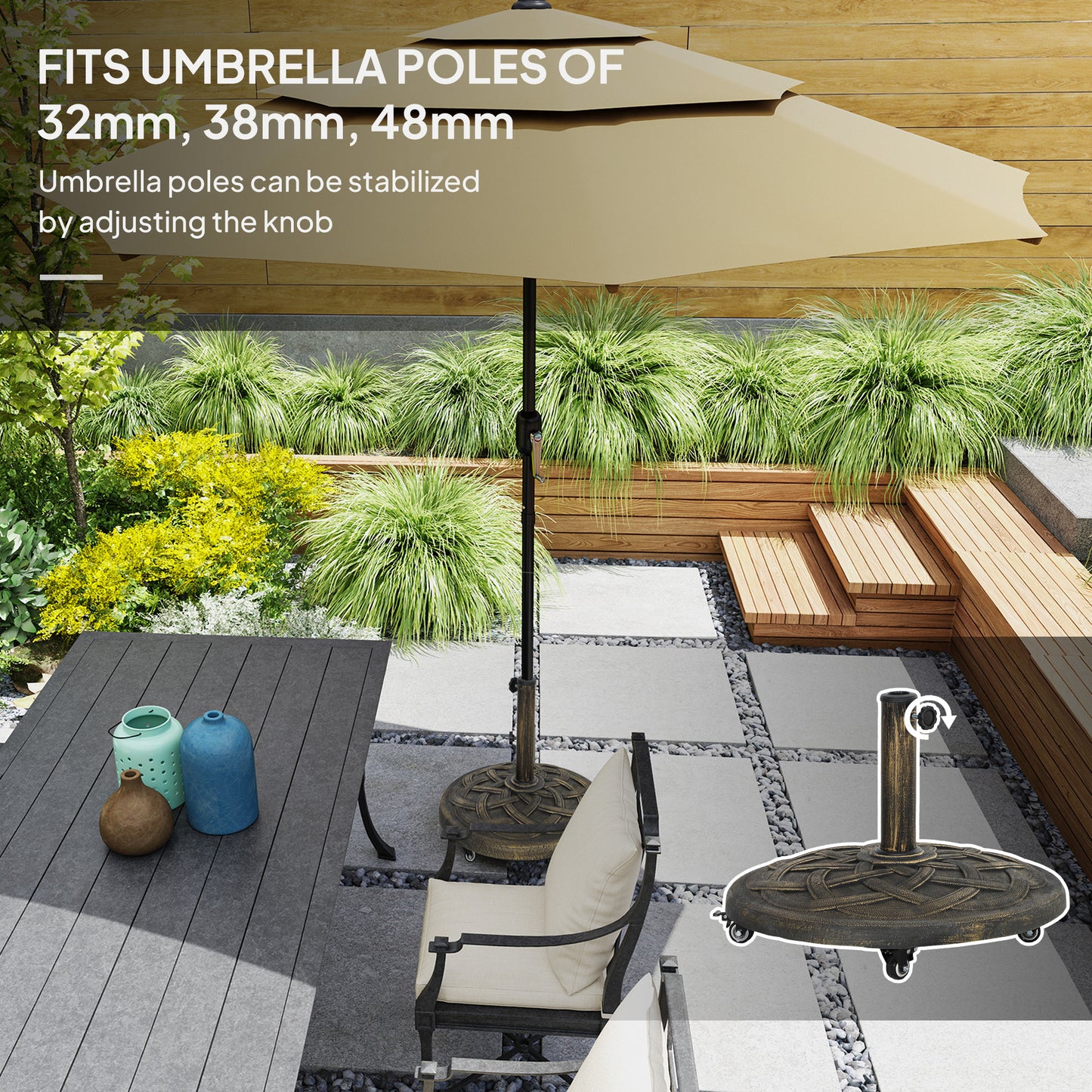 Socle de parasol rond avec roulettes 20 kg