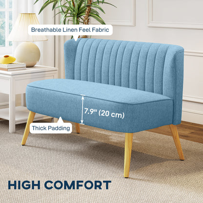 Canapé 2 places moderne tissu lin pieds bois