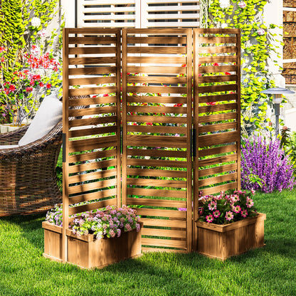 Paravent extérieur 3 panneaux avec 4 jardinières surélevées