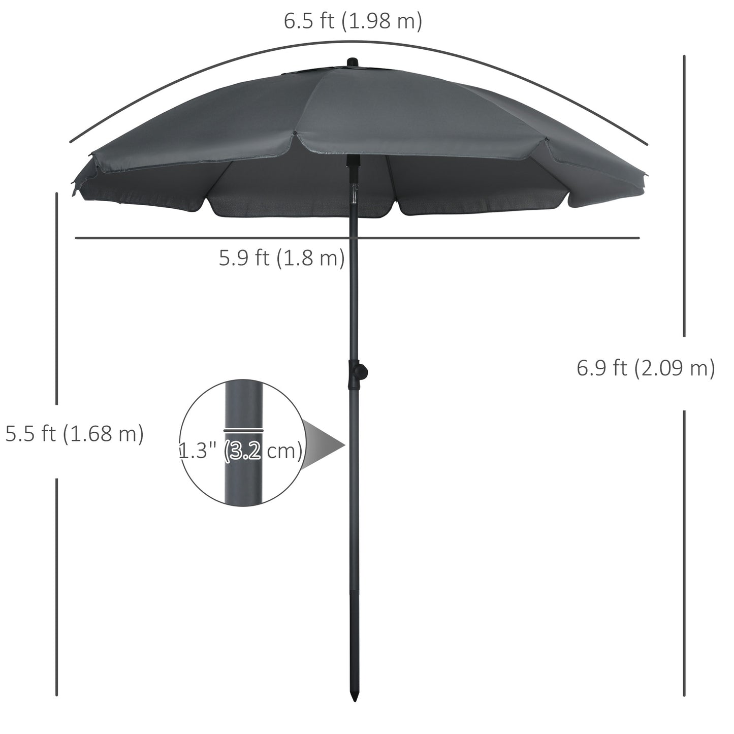 Parasol de plage inclinable UV50+ auvent ventilé à volants