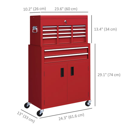 Coffre à outils roulant 2 en 1 à 6 tiroirs verrouillable