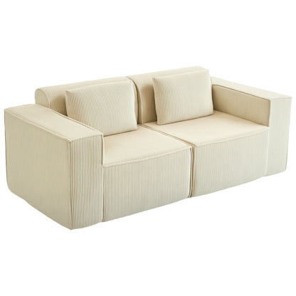 Sofa 3 places sans ressort, siège profond, velours côtelé