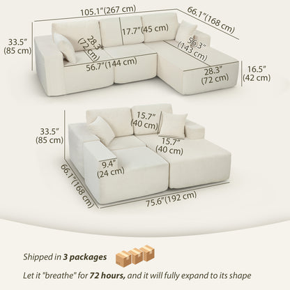 Sofa sectionnel modulaire 2-en-1 forme L en velours côtelé