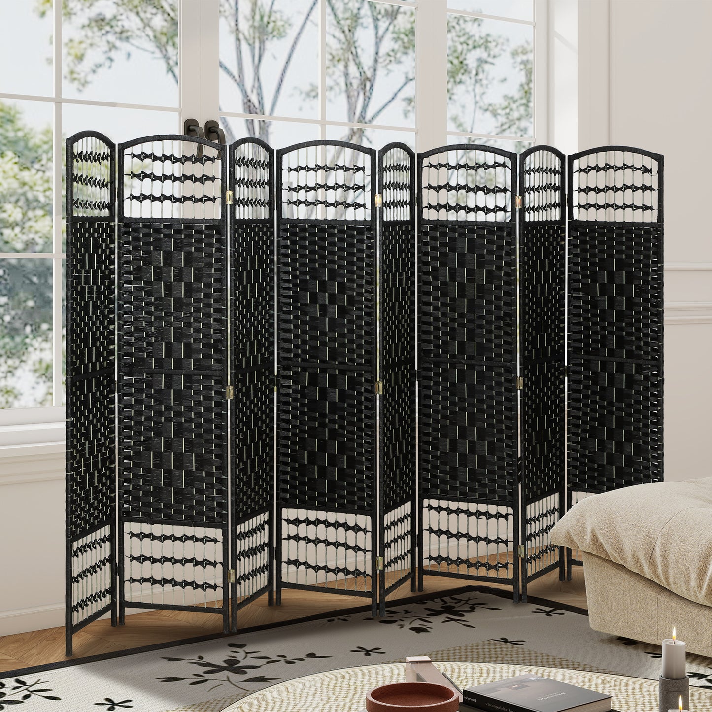 Paravent pliant 6 panneaux fibres tressées