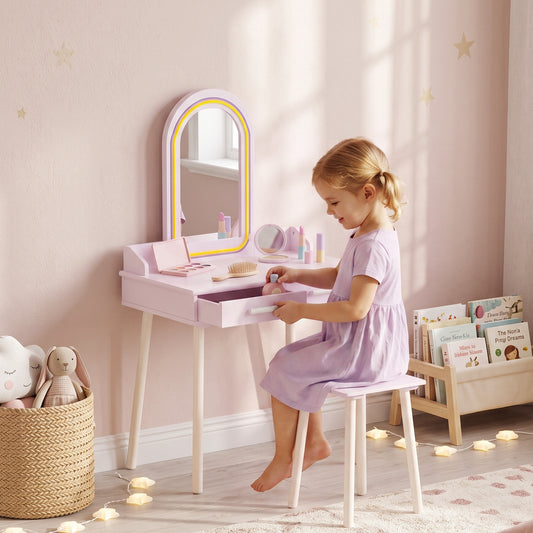 Coiffeuse pour enfants avec miroir LED et tabouret
