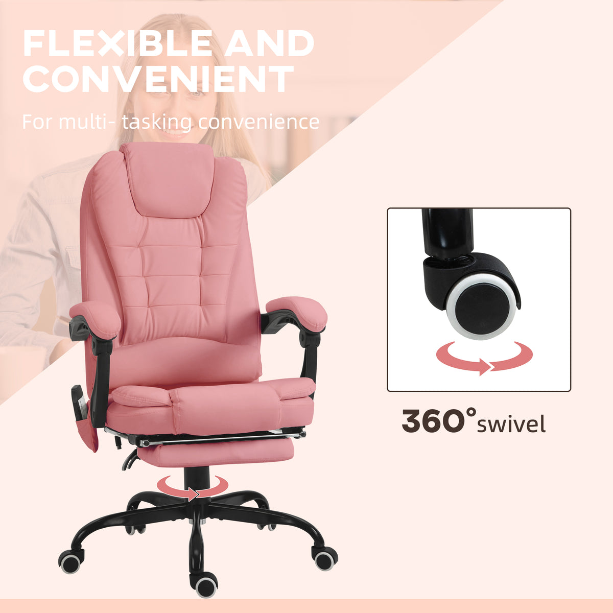 Chaise de bureau massante inclinable avec repose-pieds
