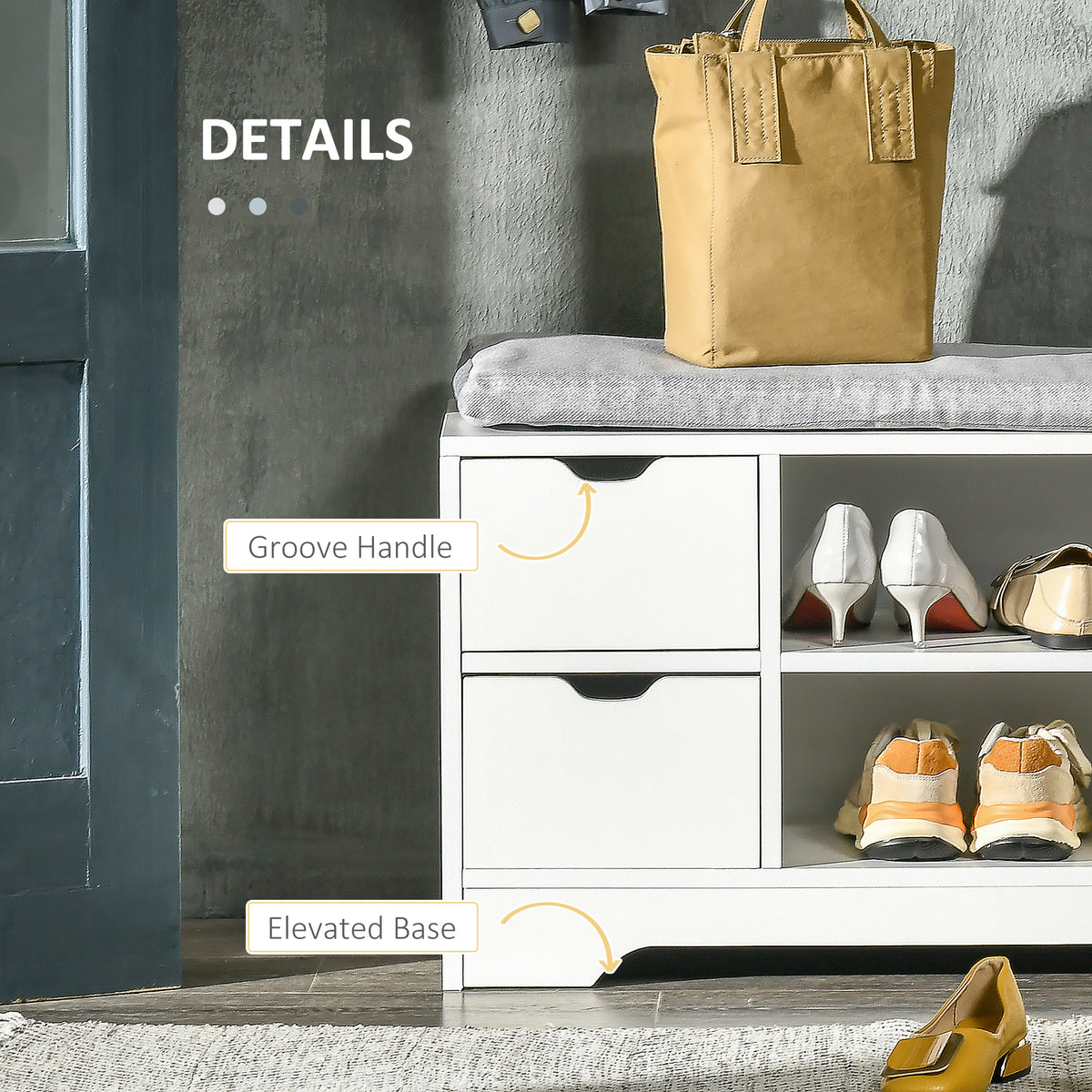 Banc de rangement pour chaussures capitonné