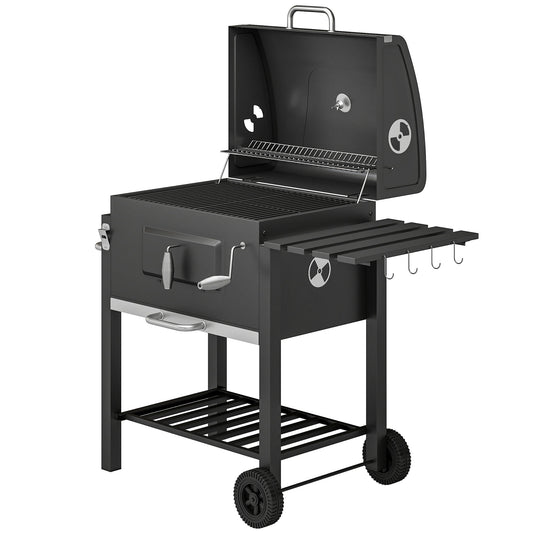 BBQ charbon portable acier inoxydable avec roues et tablette
