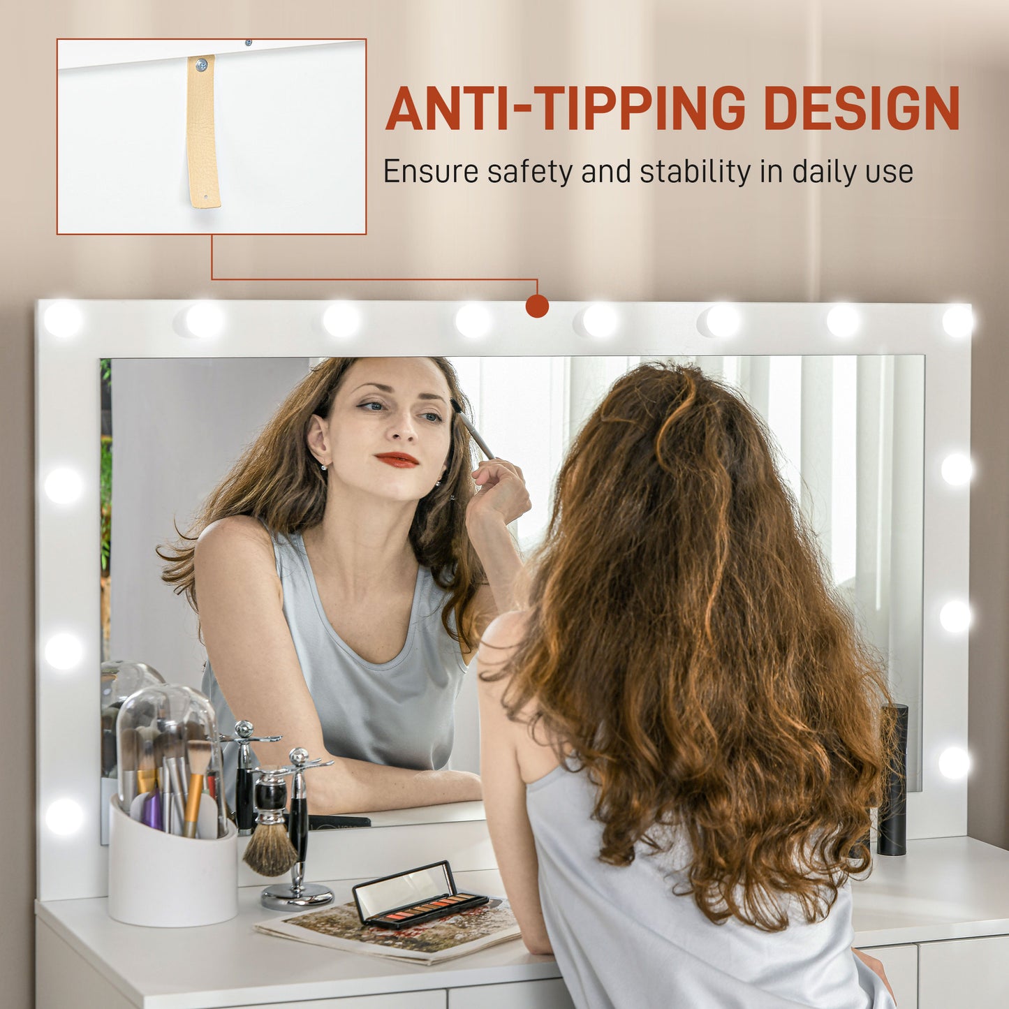 Coiffeuse moderne avec miroir illuminé et 7 tiroirs