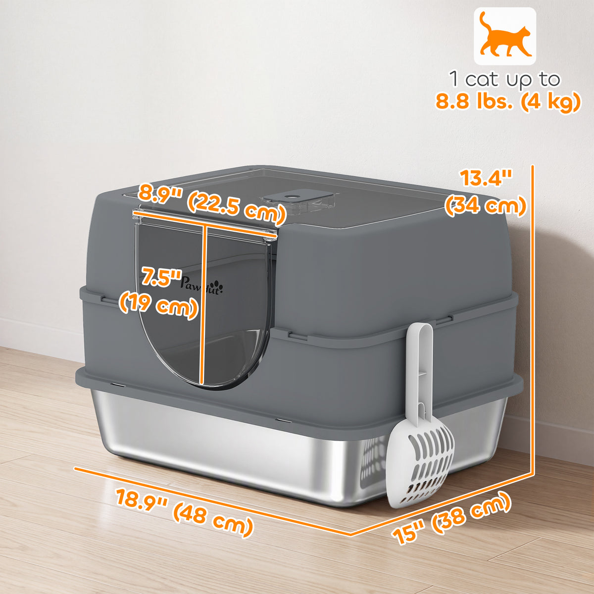 Litière pour chat en acier inoxydable avec couvercle amovible