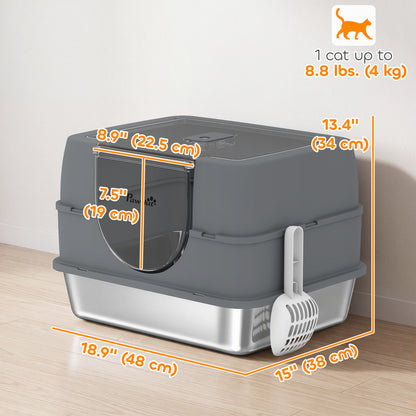 Litière pour chat en acier inoxydable avec couvercle amovible