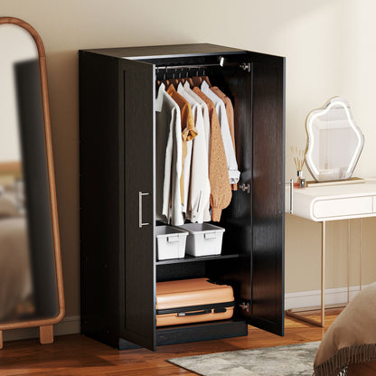 Armoire penderie 2 portes avec tringle — effet bois noir