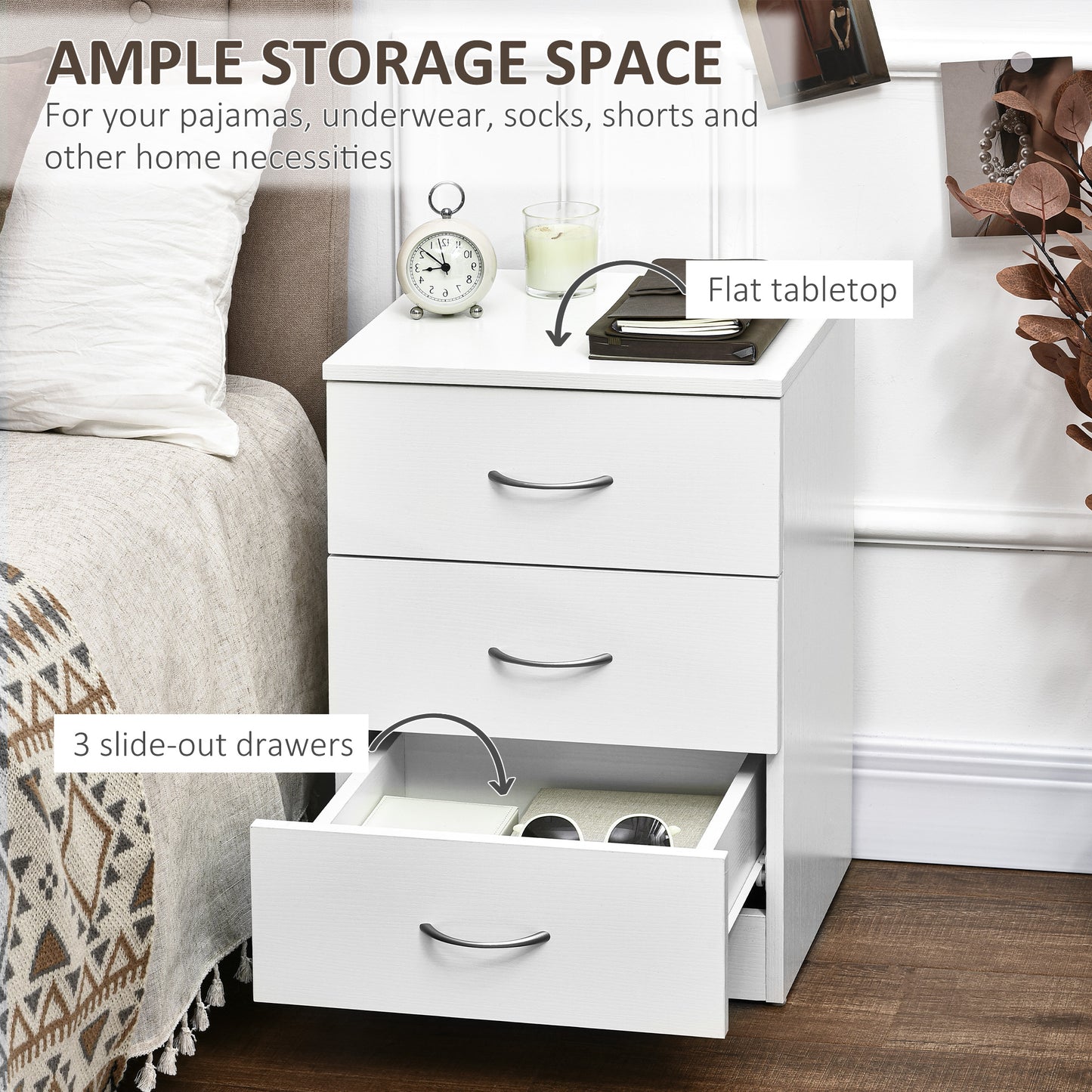 Table de chevet 3 tiroirs design moderne anti-basculement