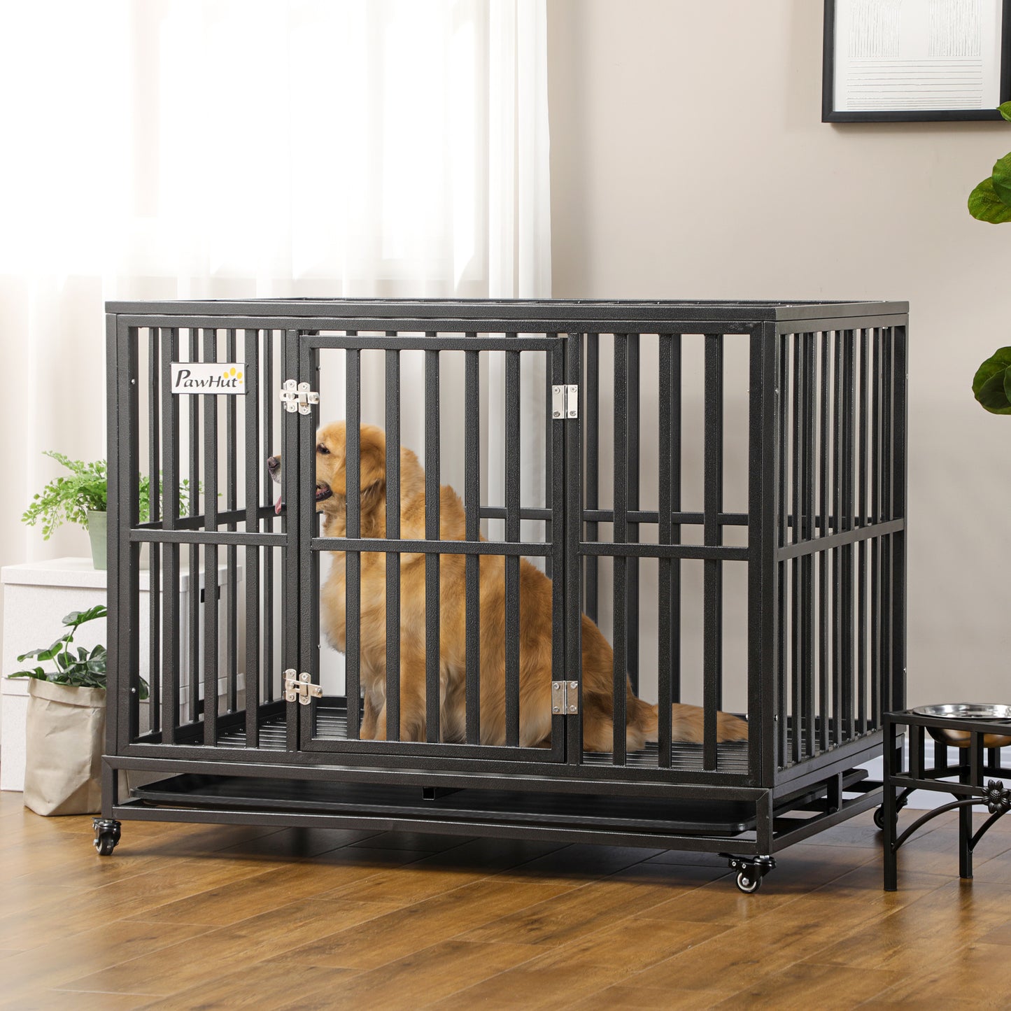 Cage pour chien en acier robuste 104 cm avec roulettes