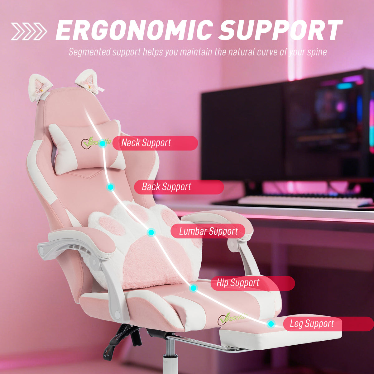 Chaise de jeu ergonomique avec oreillons de chat