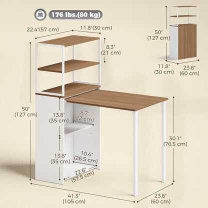 Bureau pliant avec bibliothèque 4 niveaux gain de place