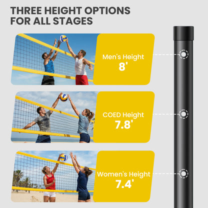 Ensemble filet de volleyball portatif avec poteaux réglables