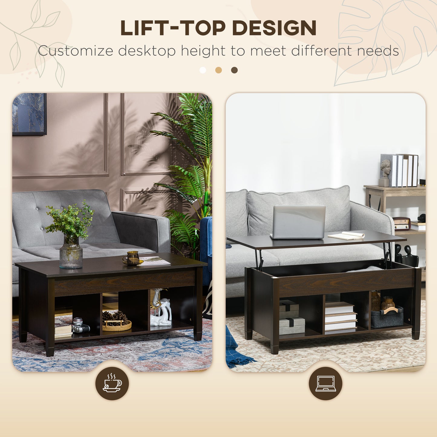 Table basse relevable moderne avec rangement caché