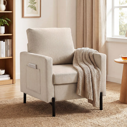 Fauteuil d'appoint rembourré avec poches latérales