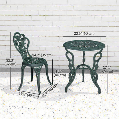 Ensemble bistro 3 pièces motifs floraux — vert antique