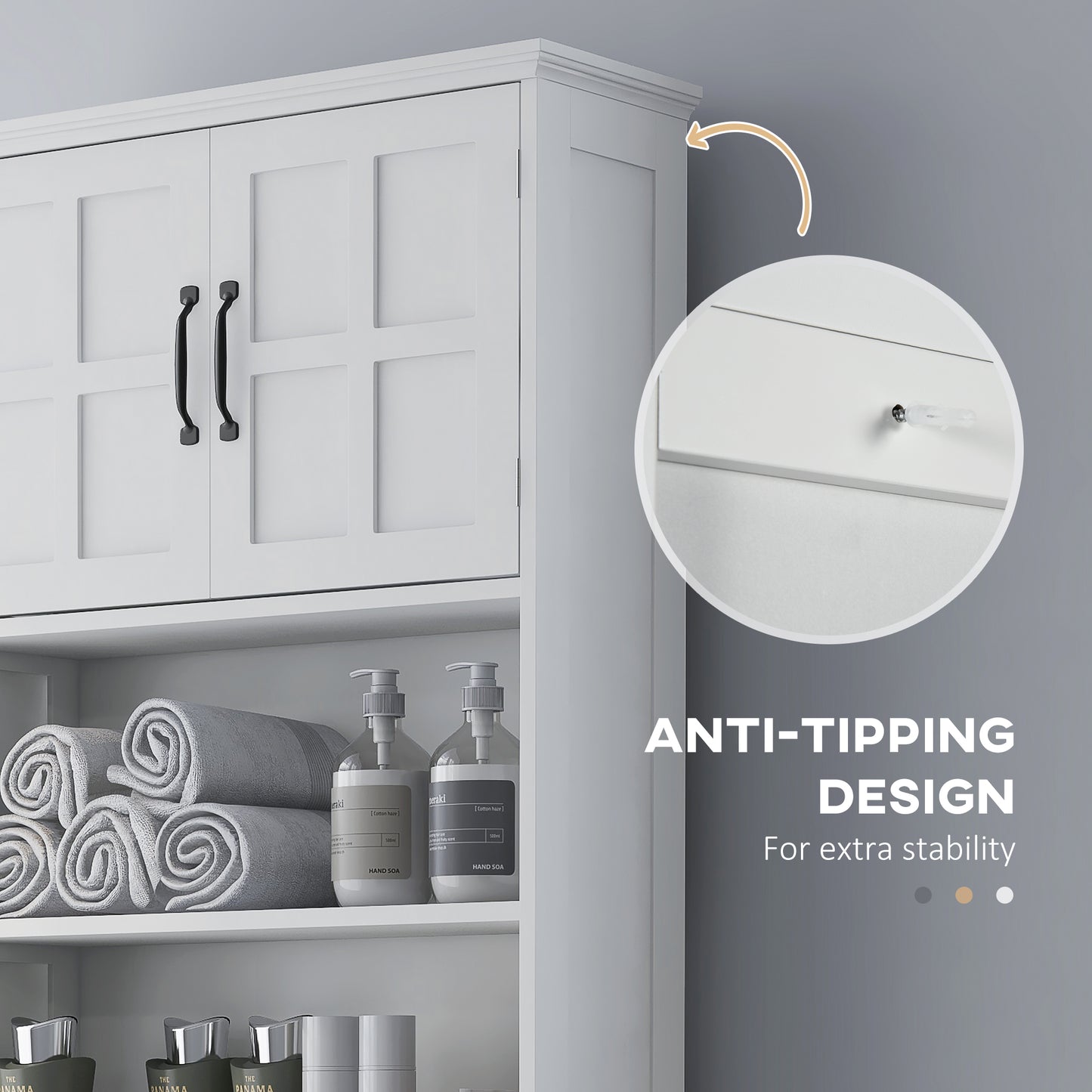 Armoire au-dessus des toilettes avec étagères ouvertes