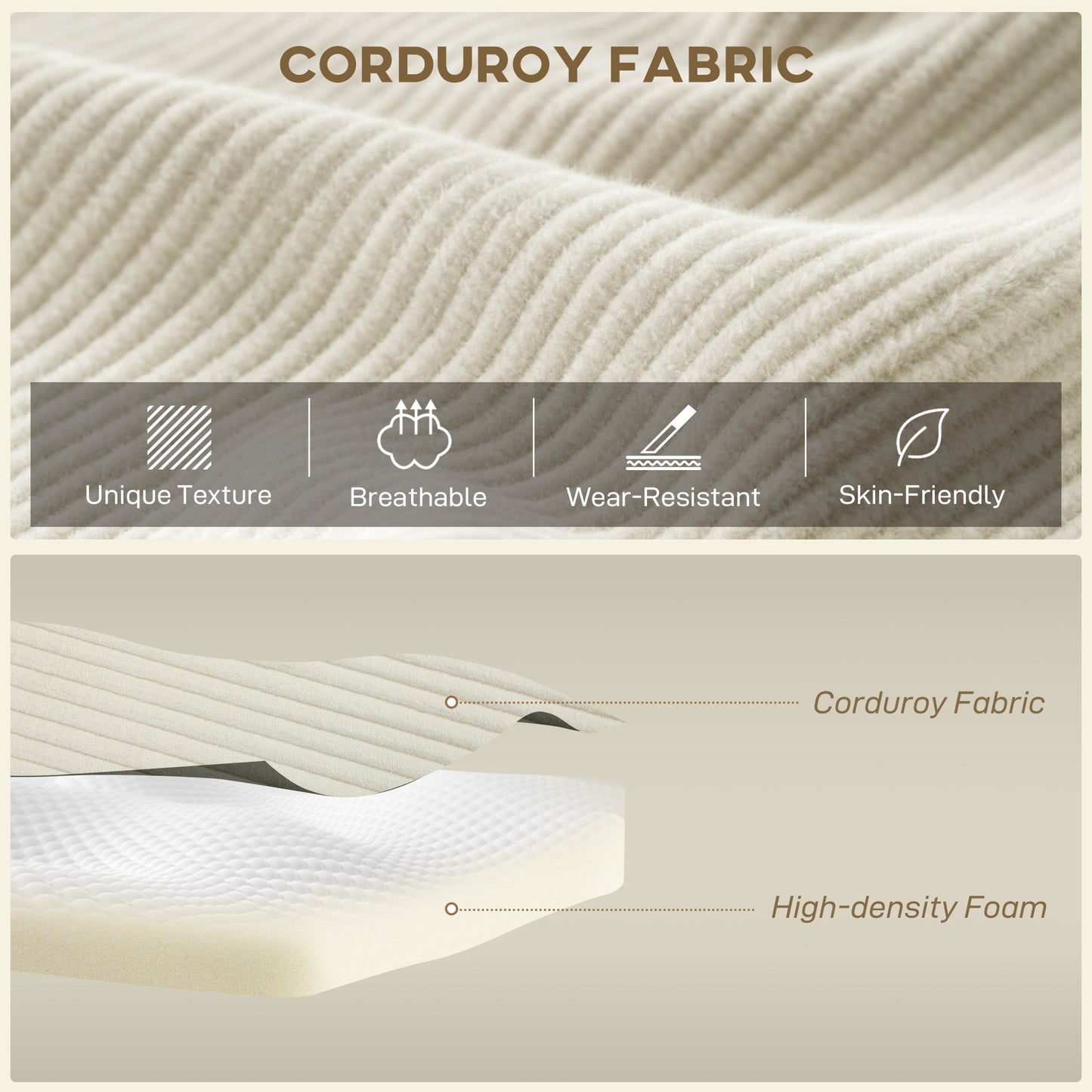 Sofa sectionnel modulaire 2-en-1 forme L en velours côtelé