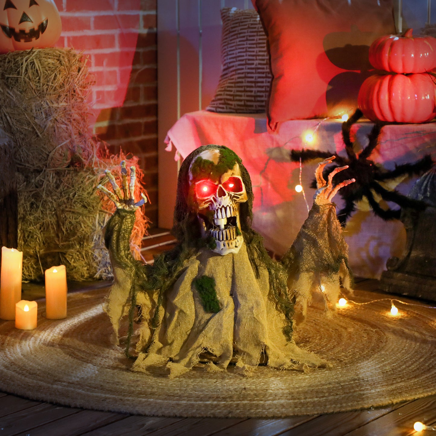 Squelette animé Halloween yeux LED lumineux