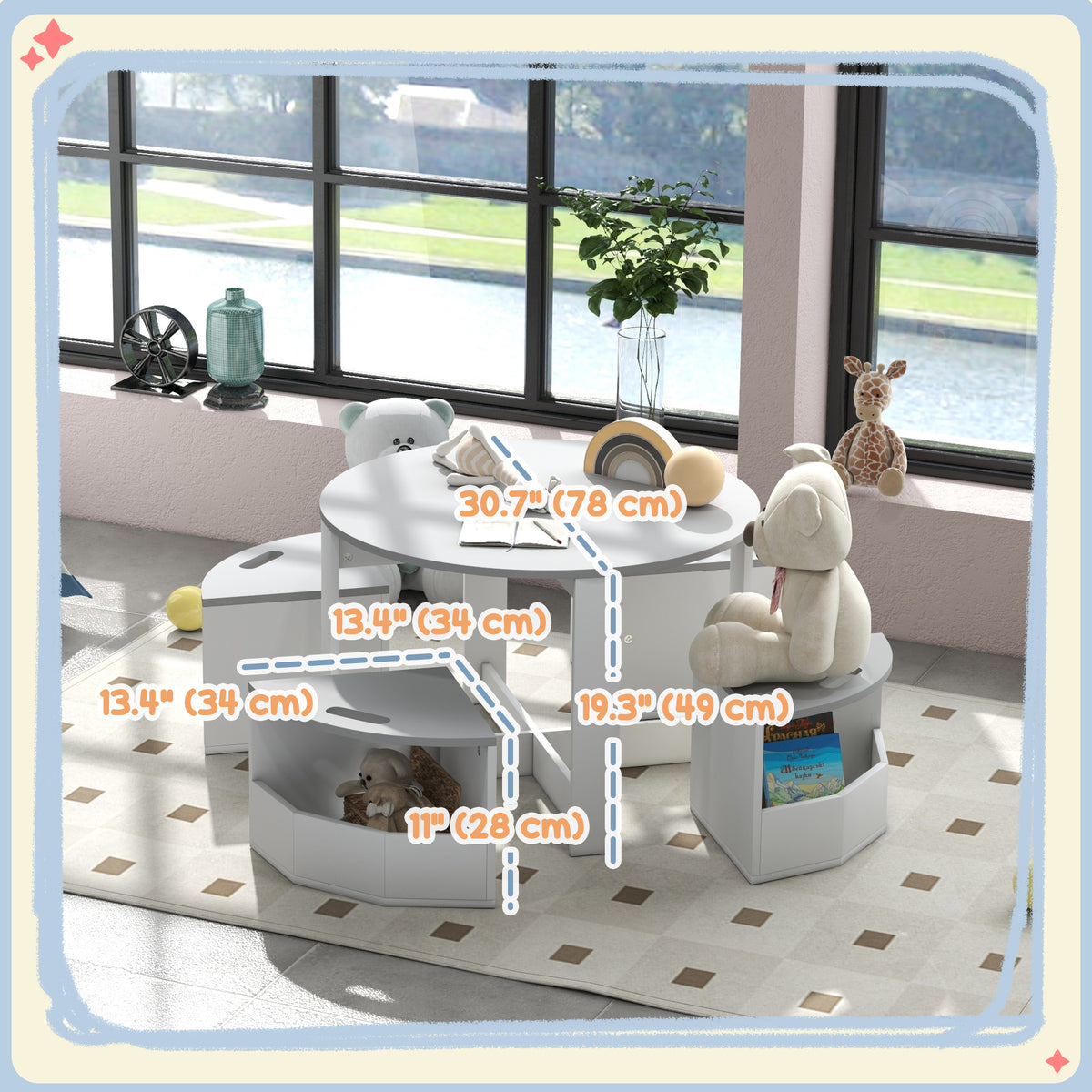 Ensemble table et chaises pour enfants avec rangement — Lot de 5
