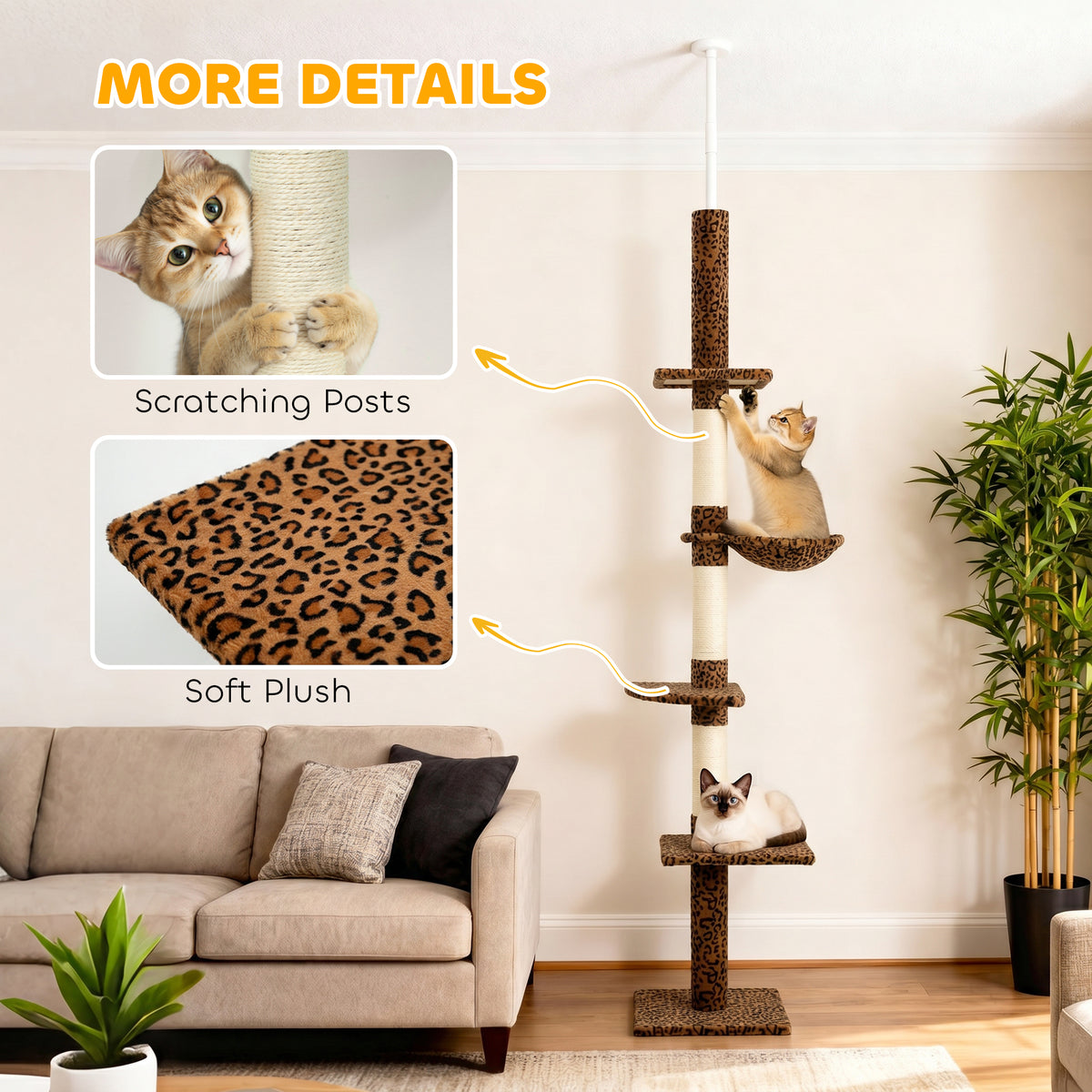 Arbre à chat 5 niveaux sol au plafond — Léopard