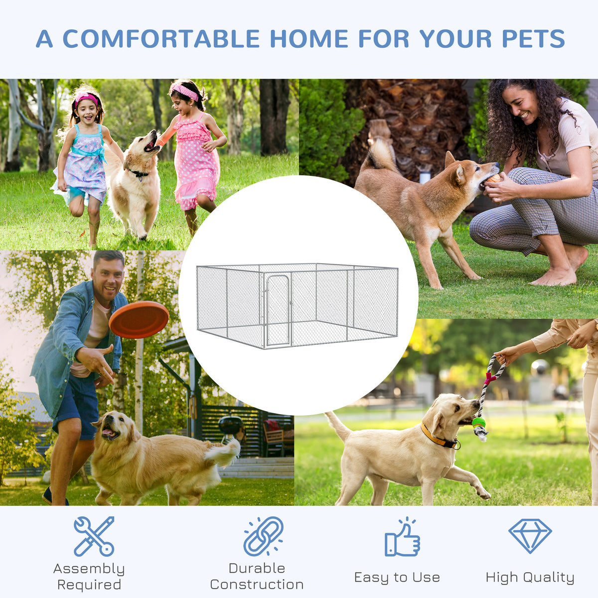 Enclos exterieur pour chien en acier galvanise