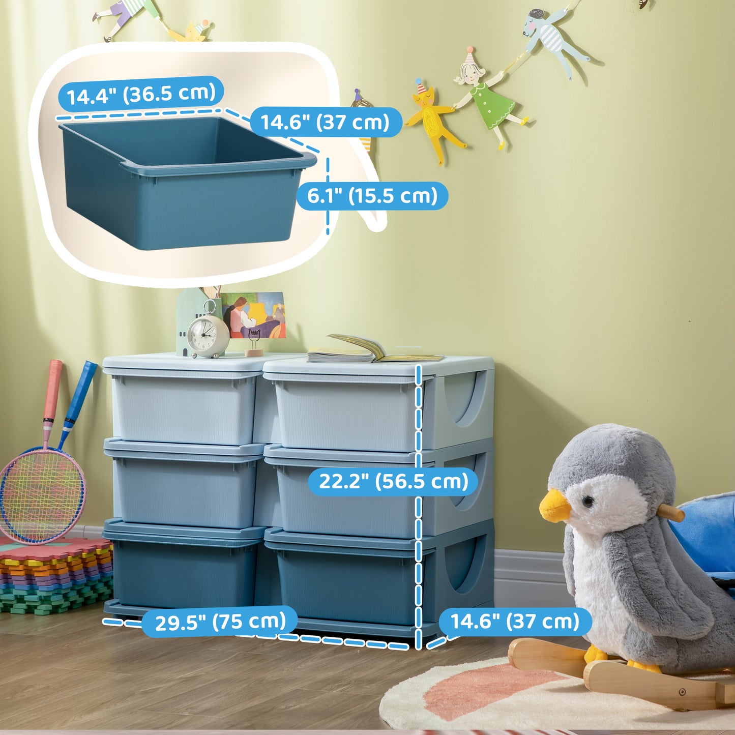 Organisateur jouets 3 niveaux 6 tiroirs plastique enfants