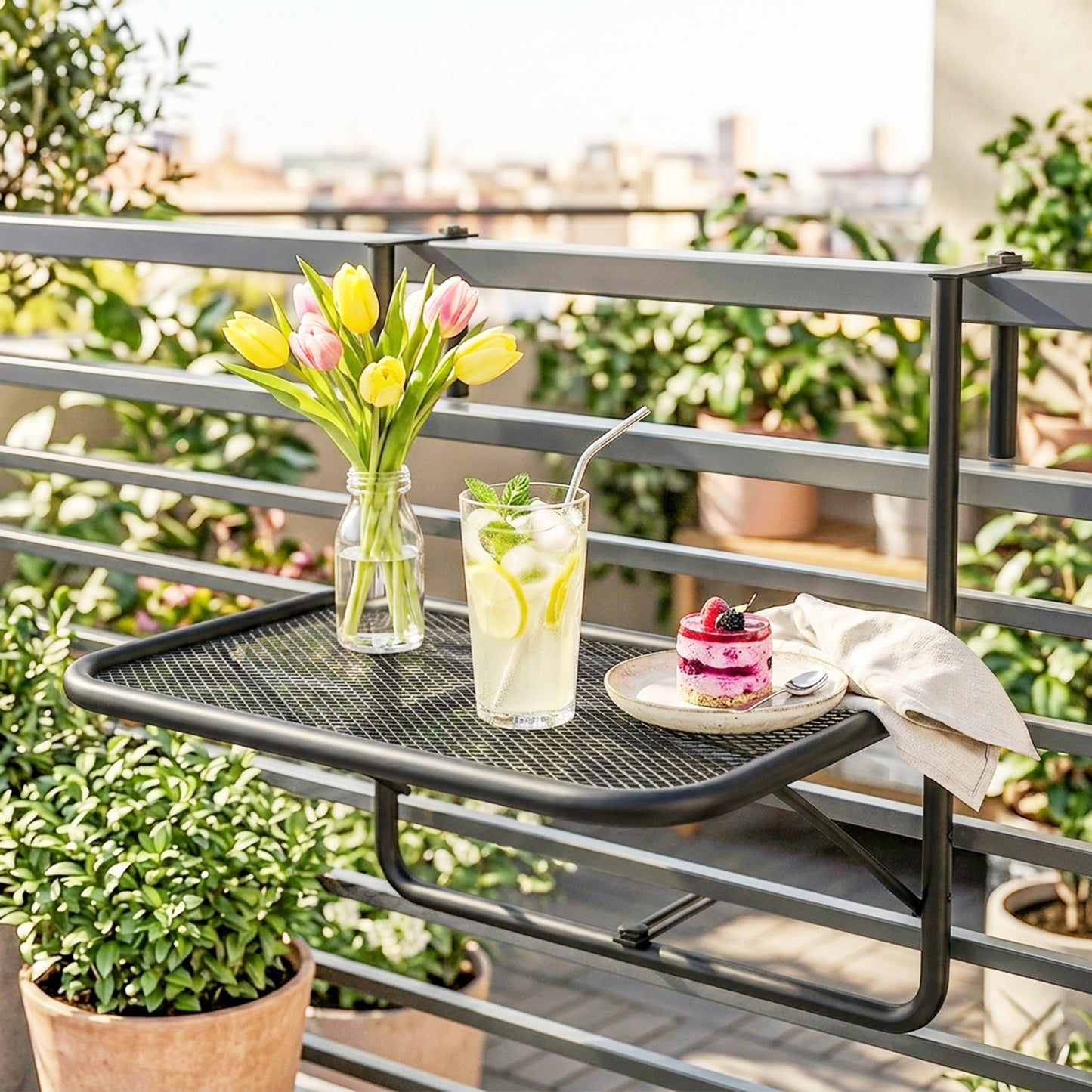 Table de balcon suspendue ajustable pour rambarde