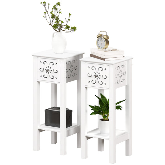 Table de Chevet Aosom avec Tiroir et Étagère Ouverte - Ensemble de 2