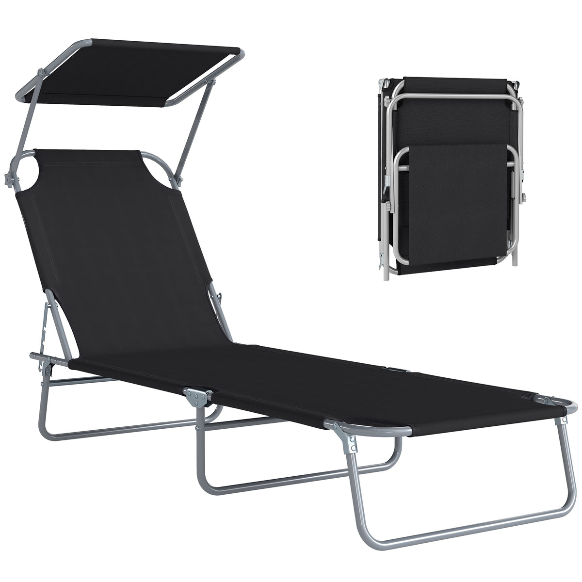 Chaise longue pliante avec auvent réglable