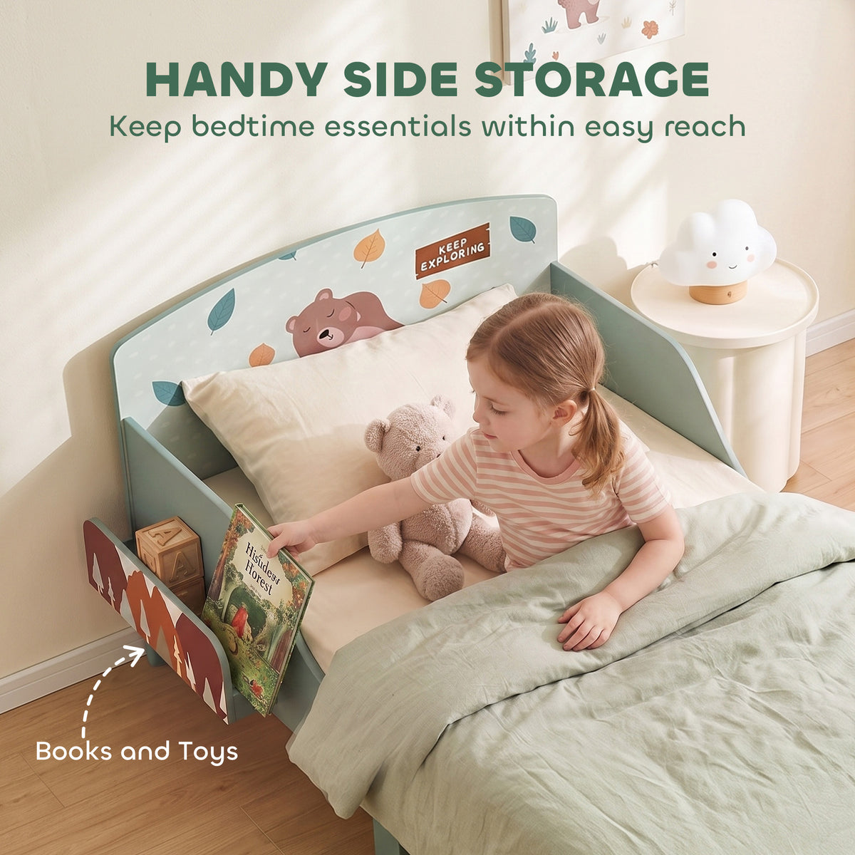 Toddler Bed with Bedside Storage
