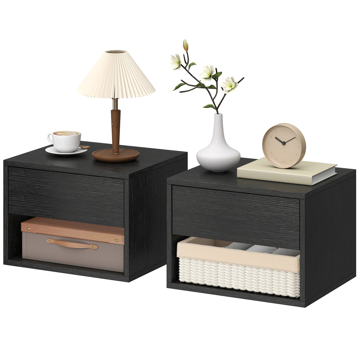Tables de chevet murales avec tiroir, lot de 2