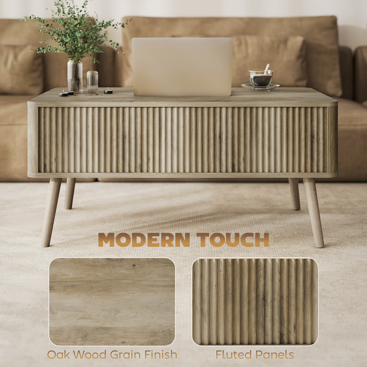 Table basse avec plateau relevable et rangement
