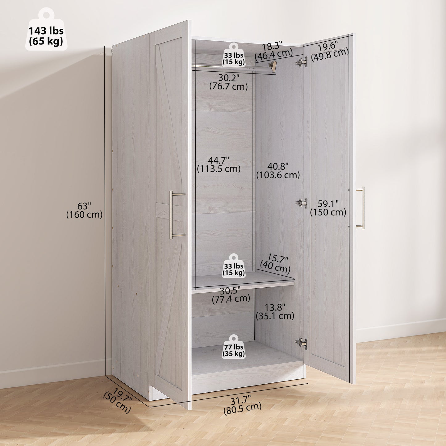 Armoire penderie style fermette 2 portes coulissantes