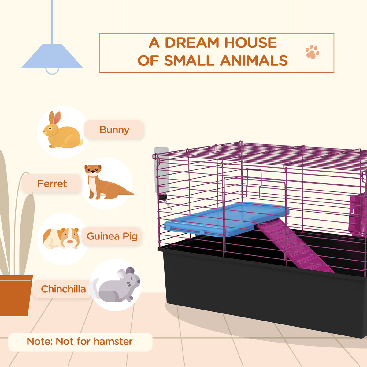 Cage pour petits animaux 47 cm avec accessoires