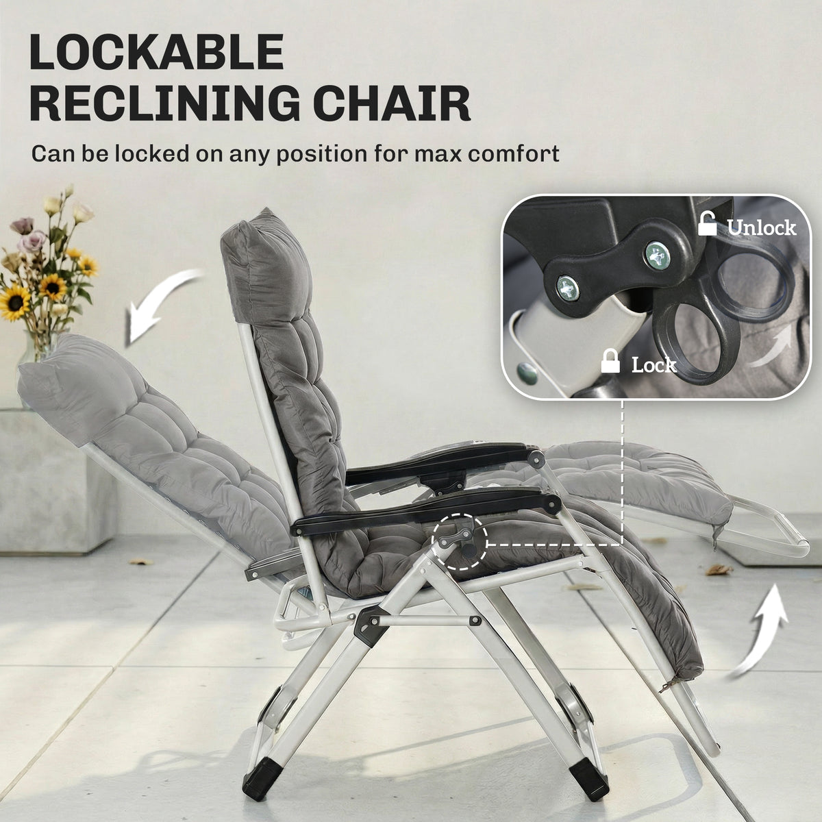 Chaise longue zéro gravité pliante avec coussin amovible