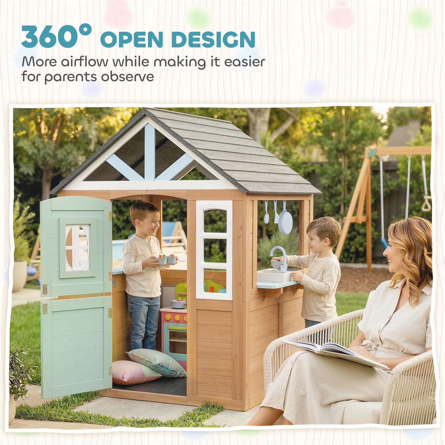 Maisonnette en bois avec cuisine et porte pour animaux